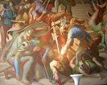 Boj mezi Nibelungy a Huny na Etzelově dvoře (freska v sále Nibelungů v Mnichovské rezidenci)