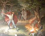 Hagen zabíjí Siegfrieda (freska v sále Nibelungů v Mnichovské rezidenci)