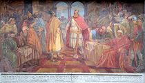 Fridrich Barbarossa uzavírá mír s Lombardskými městy 1183