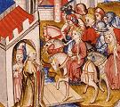 Píseň o Nibelunzích - Biskup Pilgrim vítá Kriemhildu